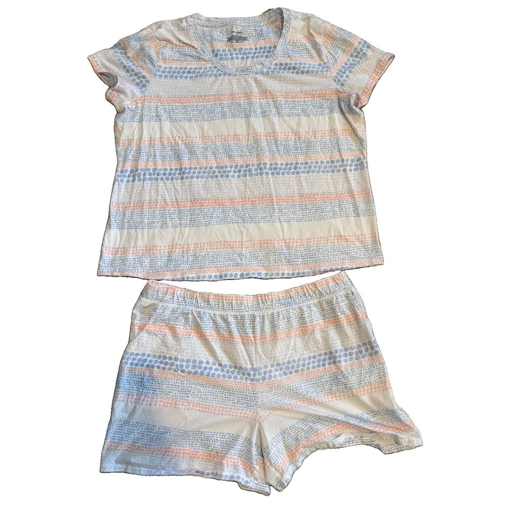 Sleep Sense Womens XL Pajama Set Short Sleeve Top Shorts Dotted Stripe Cotton